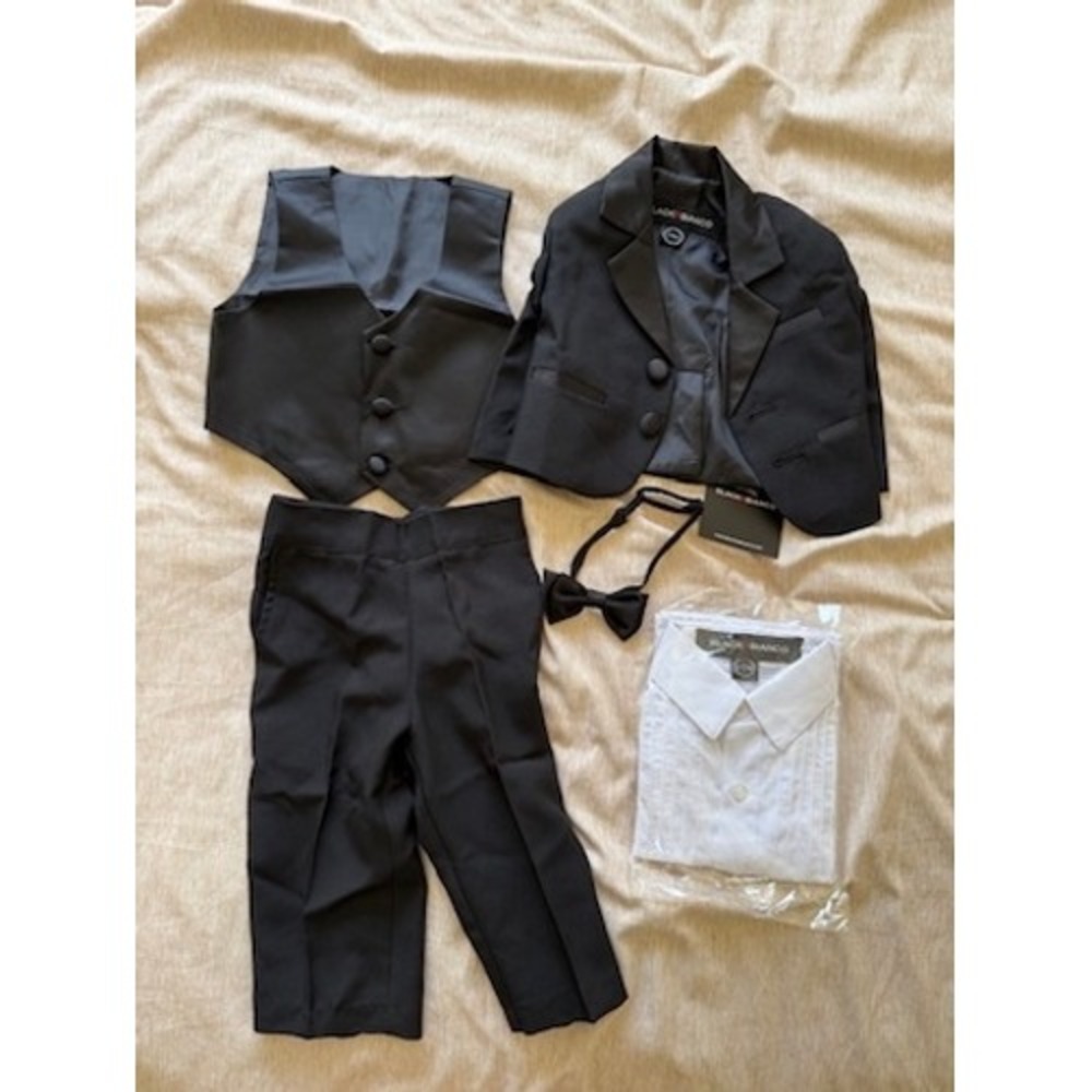 black n bianco ring bearer tuxedo suit 5-piece set, infant & toddler size 6-12 m